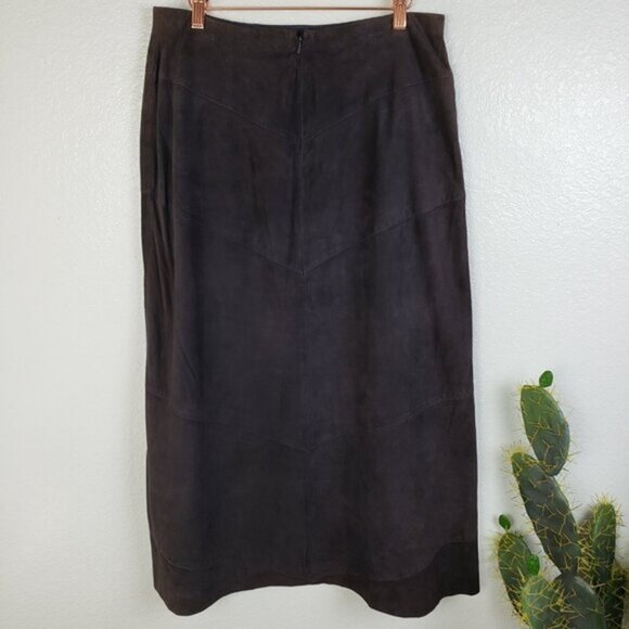 Vintage WORTH 100% Leather Suede Midi Skirt size 14 Patchwork Minimalist Y2K - Picture 7 of 11